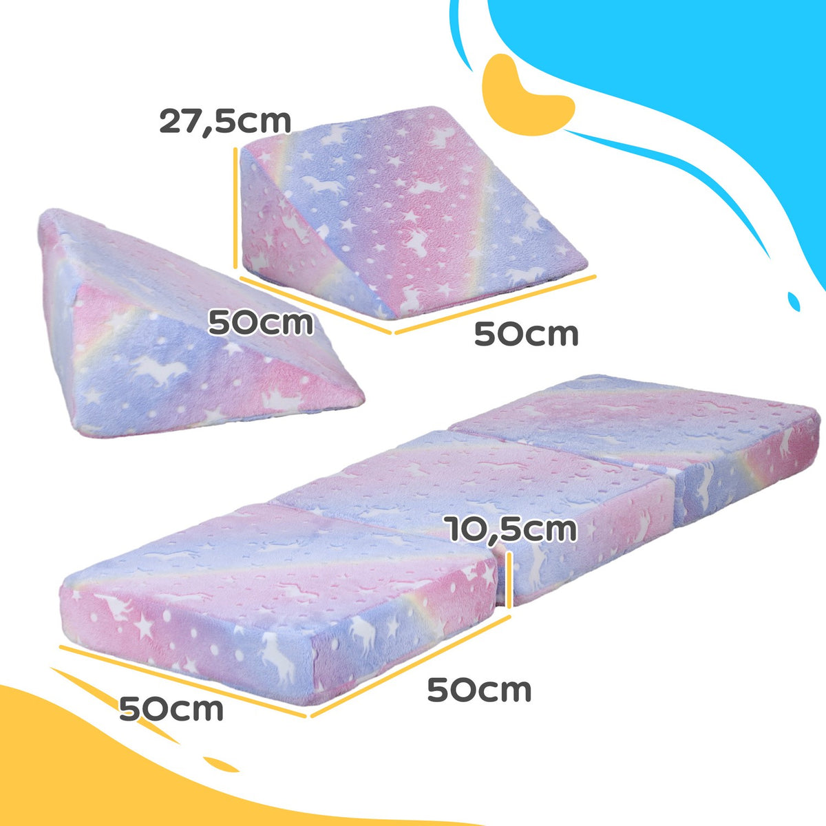 Play sofa for children Children's sofa made of foam with reclining function, 5 pieces. Children's couch in the dark, glowing velvet look, for 2-3 children, pink