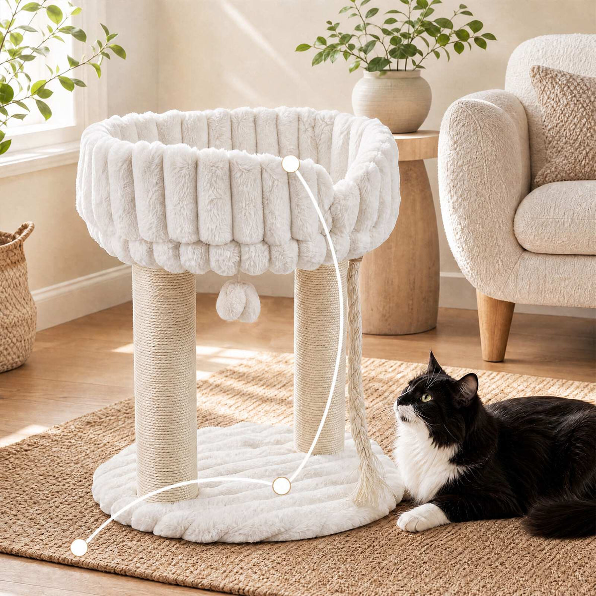 Plush Cat Tree with Sisal Posts & Lounging Platform, Beige