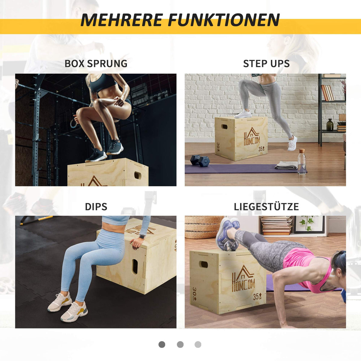 Plyo Box 3-in-1, Natural Wood, 3 Heights, 40.5x35.5x30.5 cm