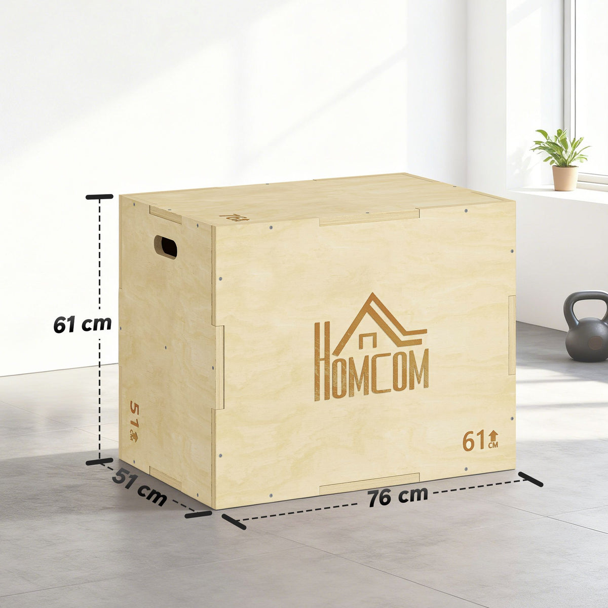 Plyo Box 3-in-1, Natural Wood, 51/61/76 cm, 120 kg Capacity