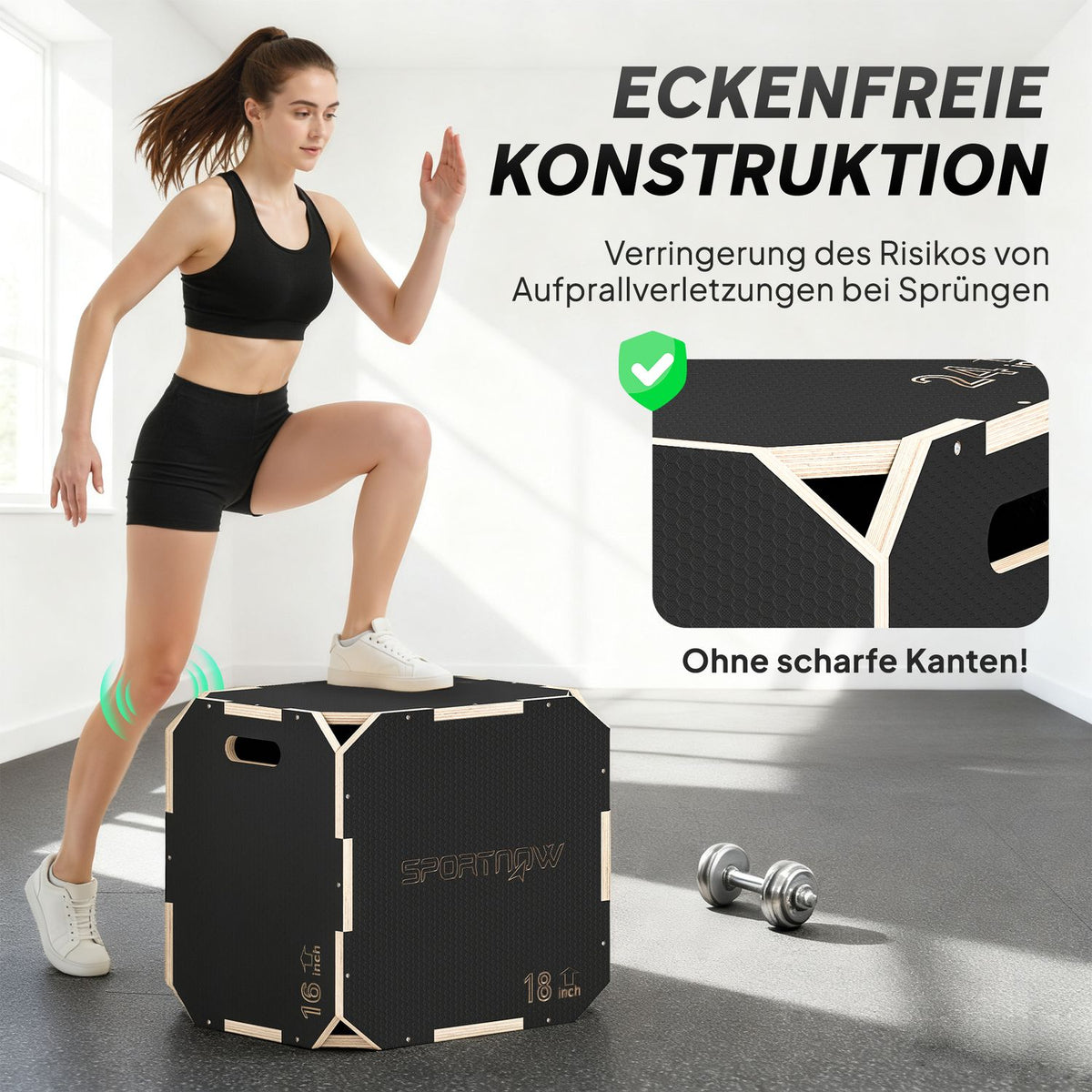 Plyometric Jump Box, Adjustable Heights, Plywood, Black
