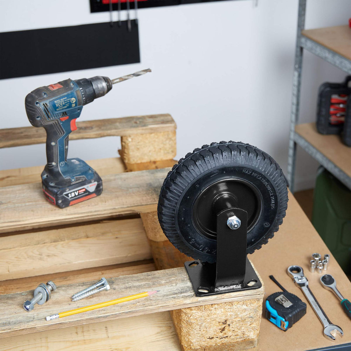 Pneumatic Fixed Castor with Steel Mounting Plate