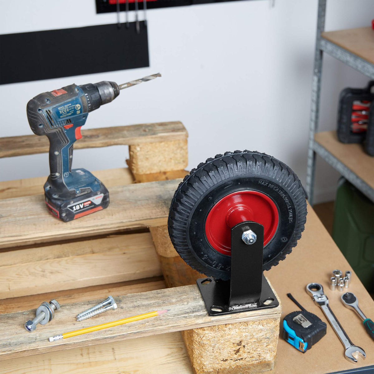 Pneumatic Fixed Castor with Steel Mounting Plate