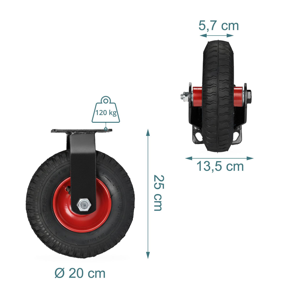 Pneumatic Fixed Castor with Steel Mounting Plate