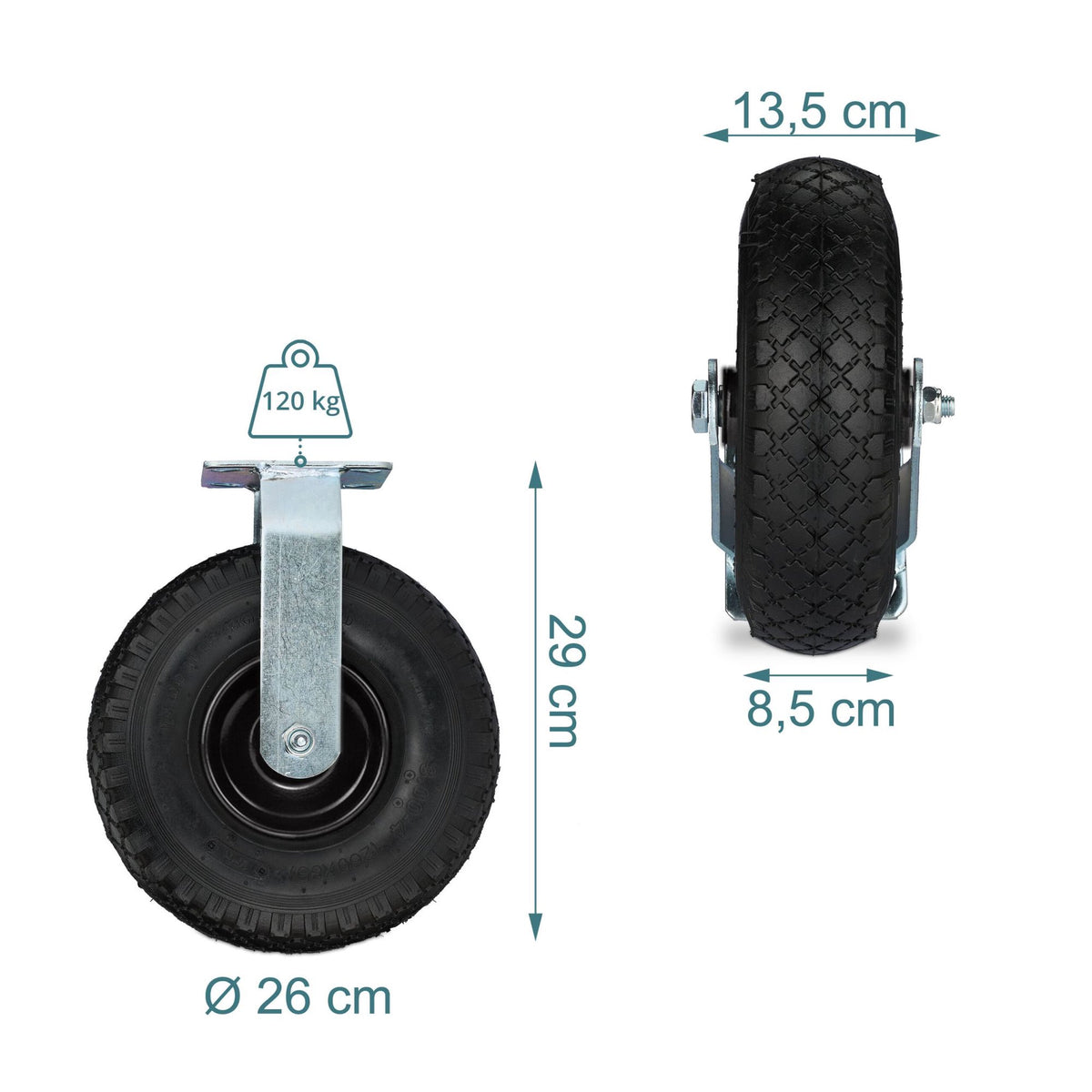 Pneumatic Heavy-Duty Castor Set for Trolleys, 3.00-4
