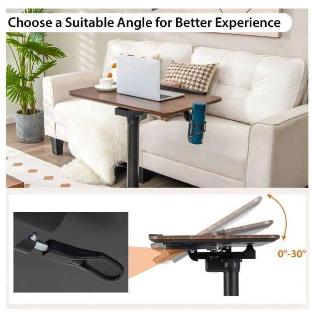 Pneumatic Sit-Stand Desk, 29–42 in, Tilt Top, Cup Holder