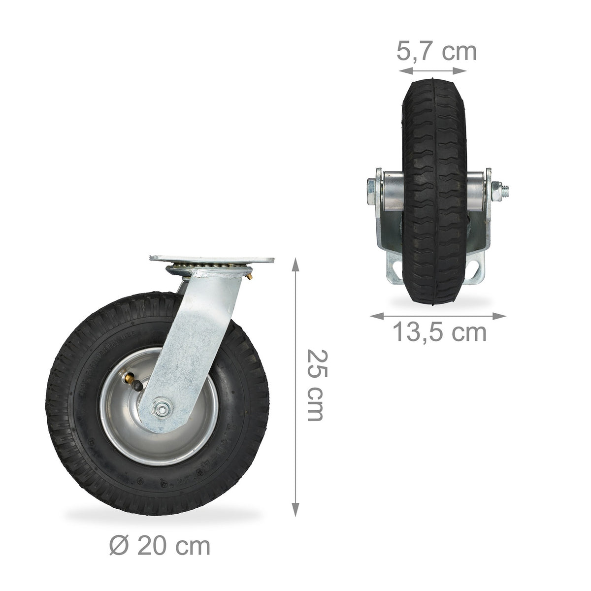 Pneumatic Swivel Castor, 360° Rotation, Heavy-Duty