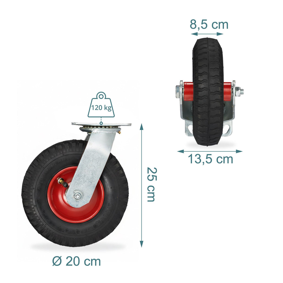 Pneumatic Swivel Castor for Hand Trolleys, 360 Rotation