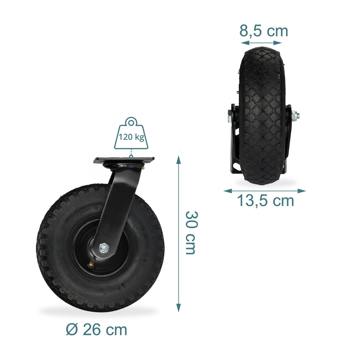 Pneumatic Swivel Castors, 3.00-4, Set of 2, High Load