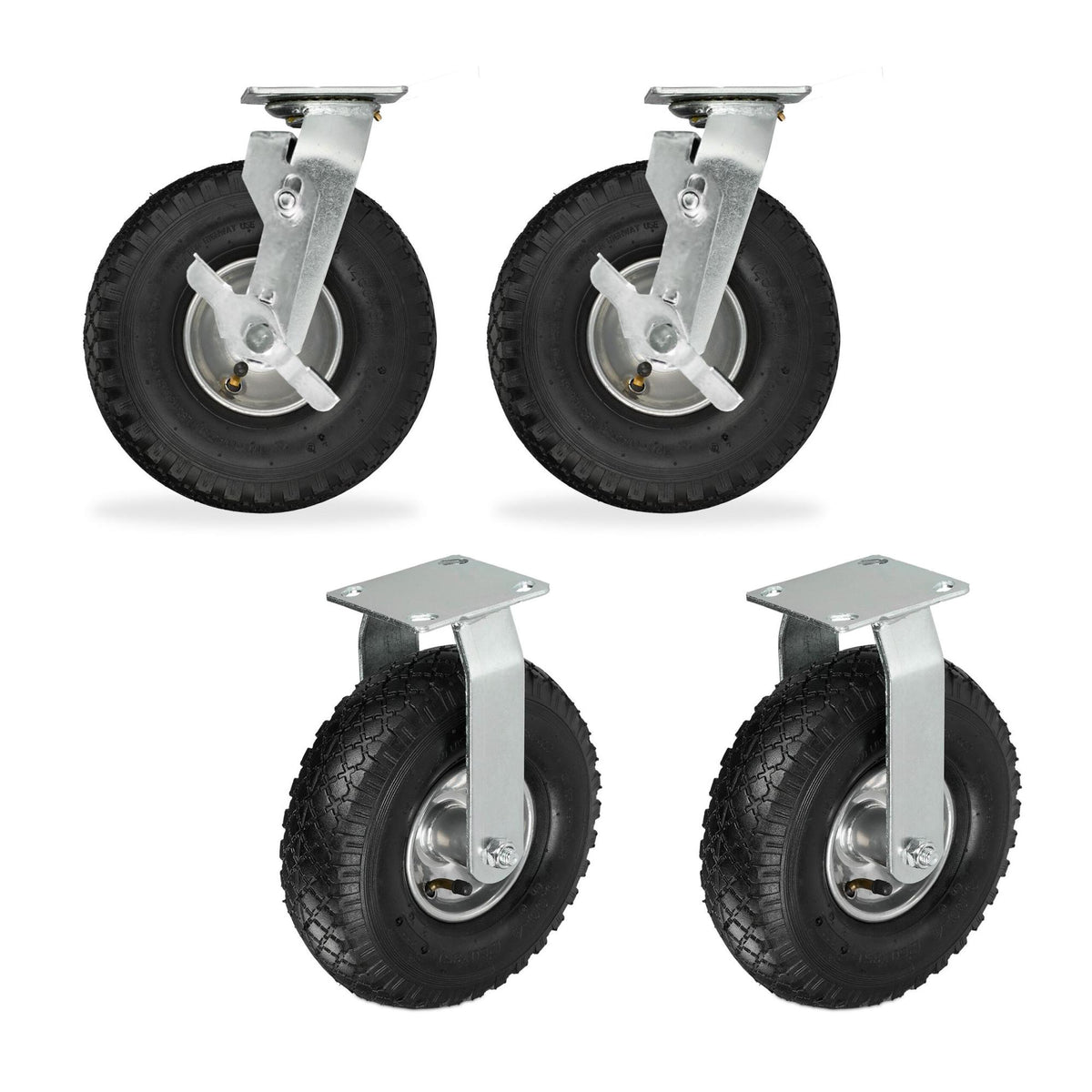 Pneumatic Swivel Castors, 4-Pack, 3.00-4, High Load Capacity