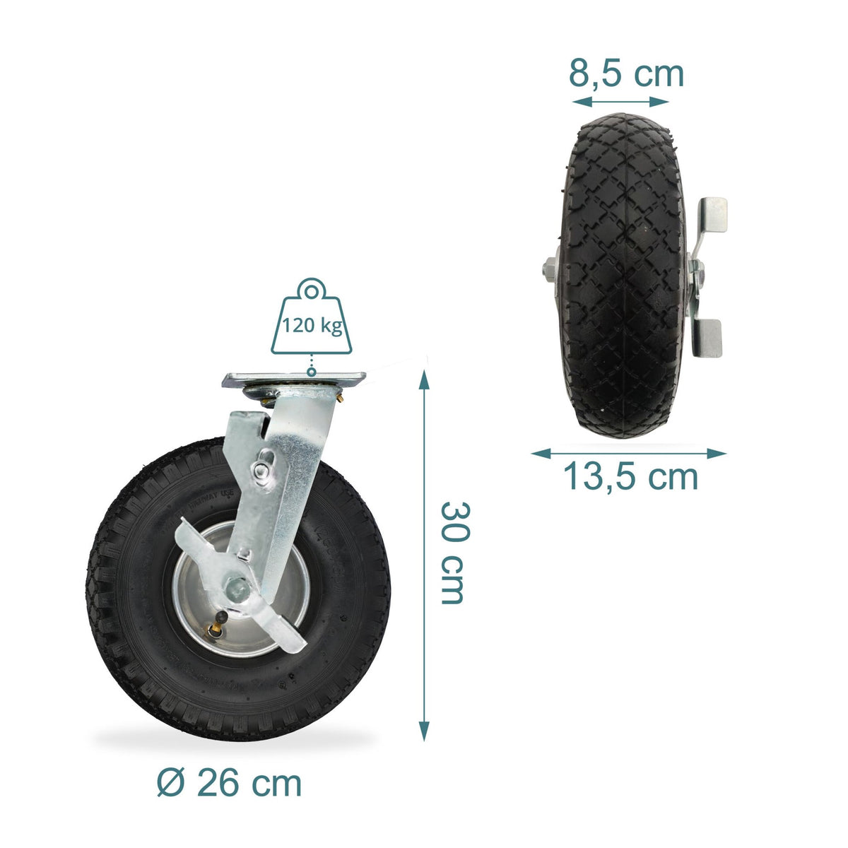Pneumatic Swivel Castors, 4-Pack, 3.00-4, High Load Capacity