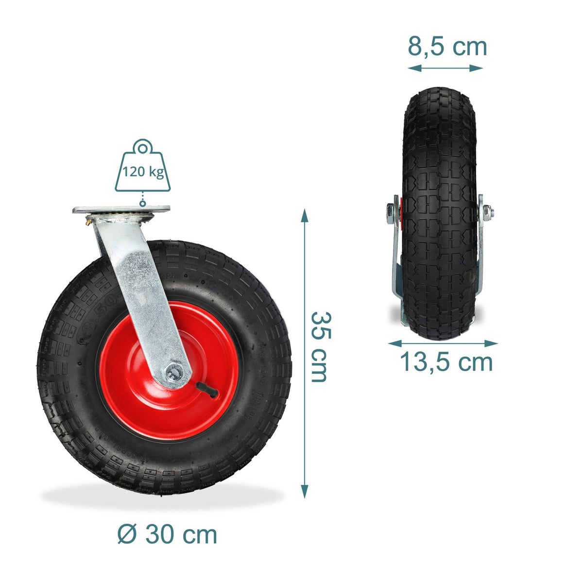 Pneumatic Tyre Swivel Castor, 3.50-6, High Load Capacity