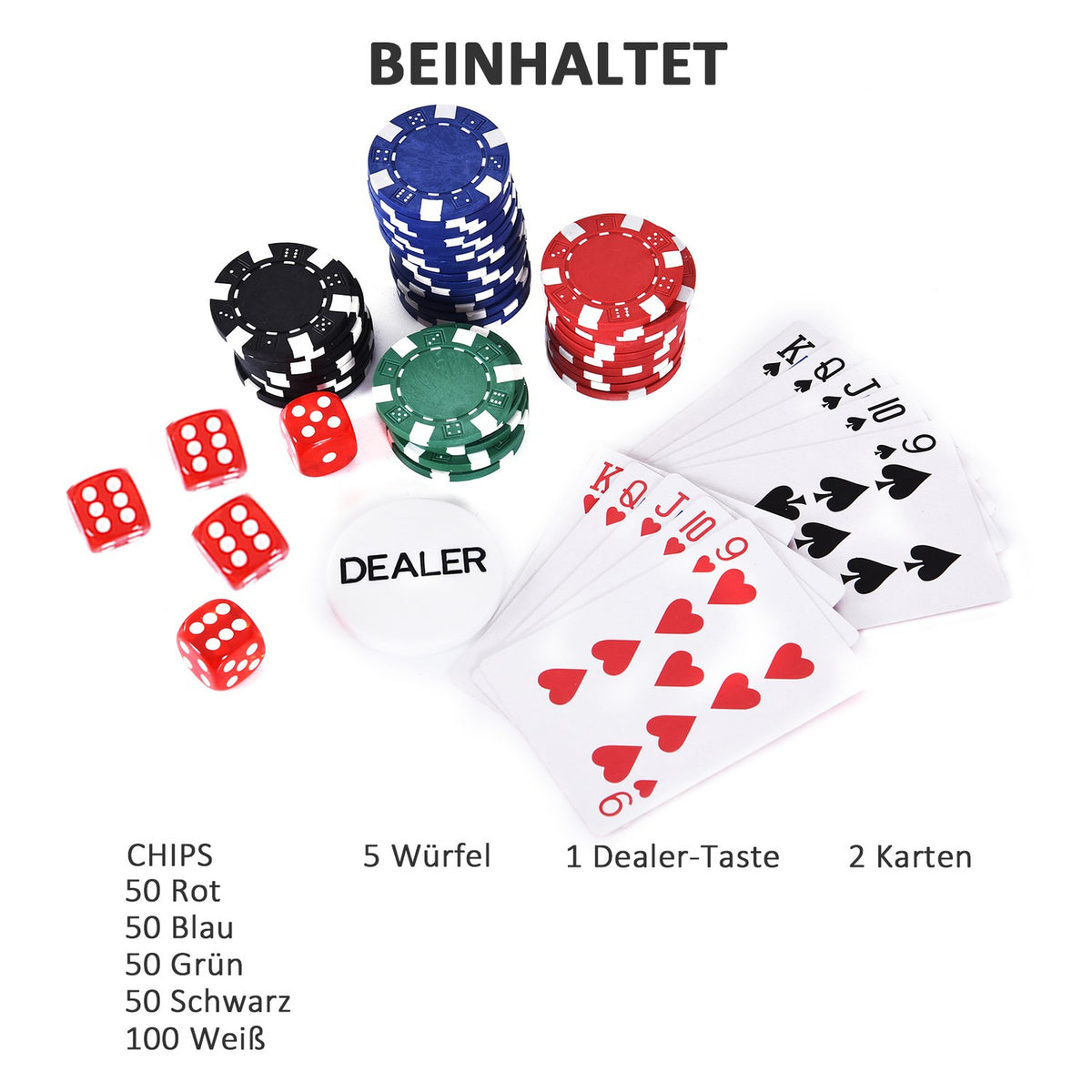 Poker Case 200 Poker Chips, 2 Card Games, 5 Dice, Aluminum Case, Polystyrene, 29.5X20.5X6.5 Cm, For Game Evenings
