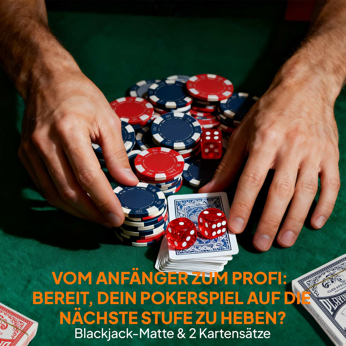 Poker Chip Set with Case, Dice, Dealer Button, 2 Decks