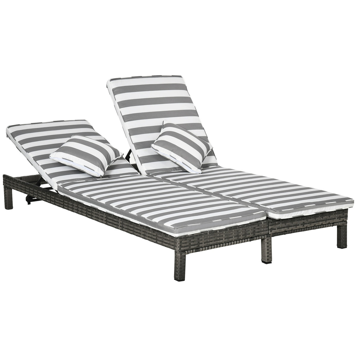 Poly Rattan Double Lounger Sun Lounger Garden Lounger For 2 People Relaxation Lounger Luxury Lounge 5-Tier Backrest Metal Pe Rattan Gray + White