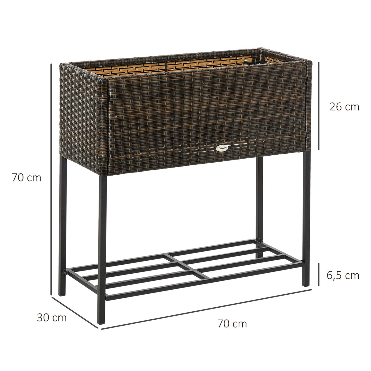 Poly Rattan Raised Bed Flower Box With Feet Flower Pot With Shelf Brown 70 X 30 X 72 Cm