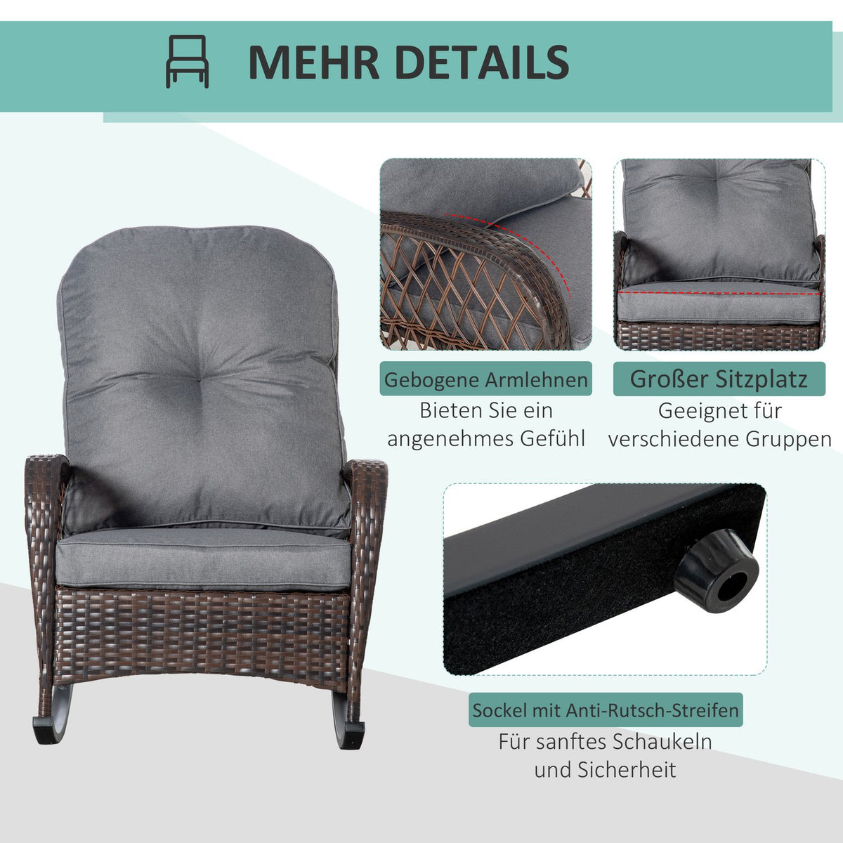 Poly Rattan Rocking Chair Rocking Chair Garden Chair With Cushion Lounge Furniture Garden Furniture Patio Furniture Brown 75 X 103 X 96 Cm