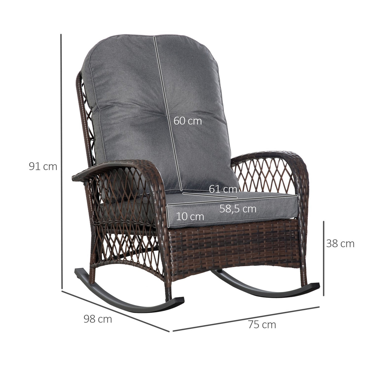 Poly Rattan Rocking Chair Rocking Chair Garden Chair With Cushion Lounge Furniture Garden Furniture Patio Furniture Brown 75 X 103 X 96 Cm
