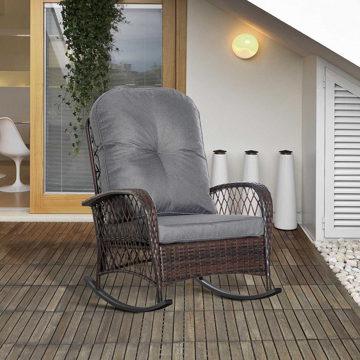Poly Rattan Rocking Chair Rocking Chair Garden Chair With Cushion Lounge Furniture Garden Furniture Patio Furniture Brown 75 X 103 X 96 Cm