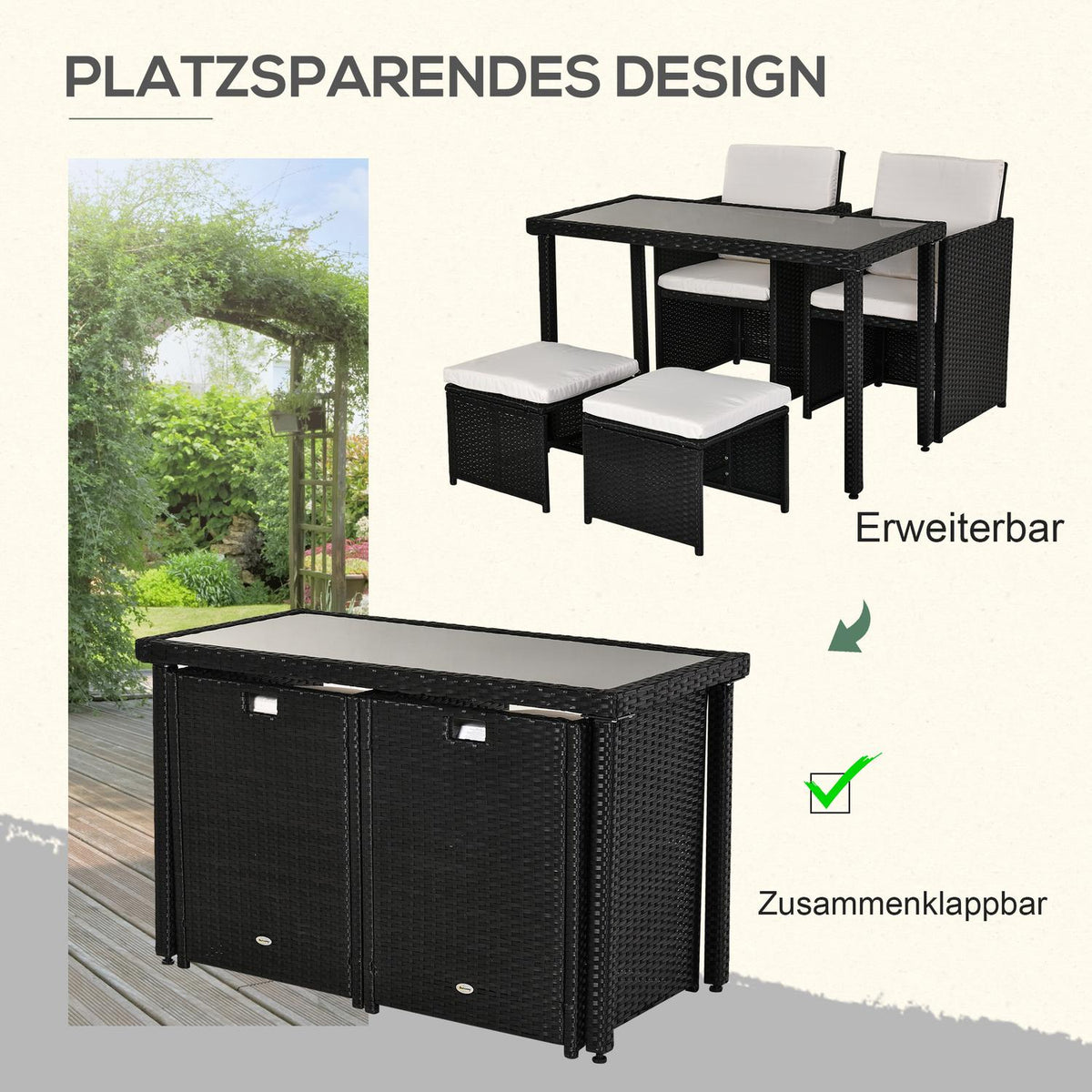 Poly Rattan Seating Group, Dining Group, Garden Set, 11 Pieces With Black Cushions