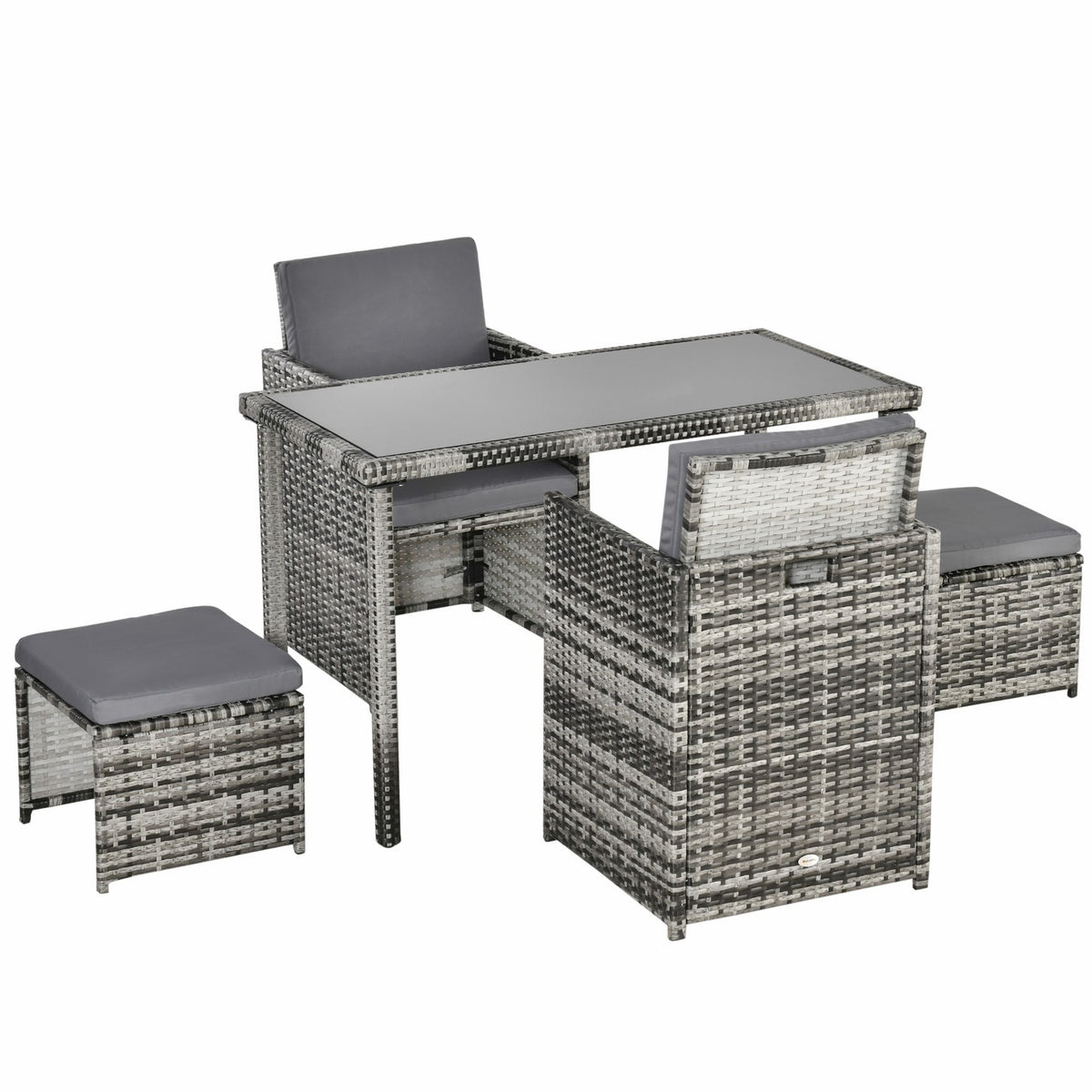 Poly Rattan Seating Group For 4 People, Dining Group, Garden Set With Cushions, Grey
