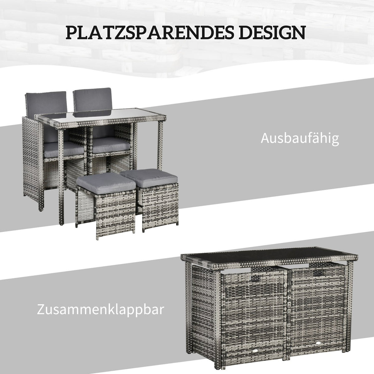 Poly Rattan Seating Group For 4 People, Dining Group, Garden Set With Cushions, Grey