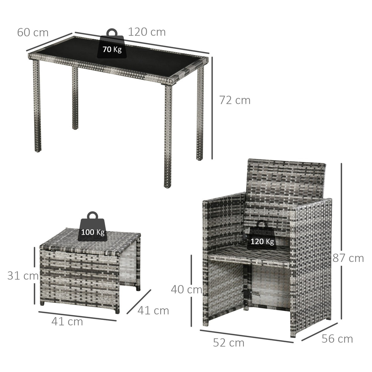 Poly Rattan Seating Group For 4 People, Dining Group, Garden Set With Cushions, Grey