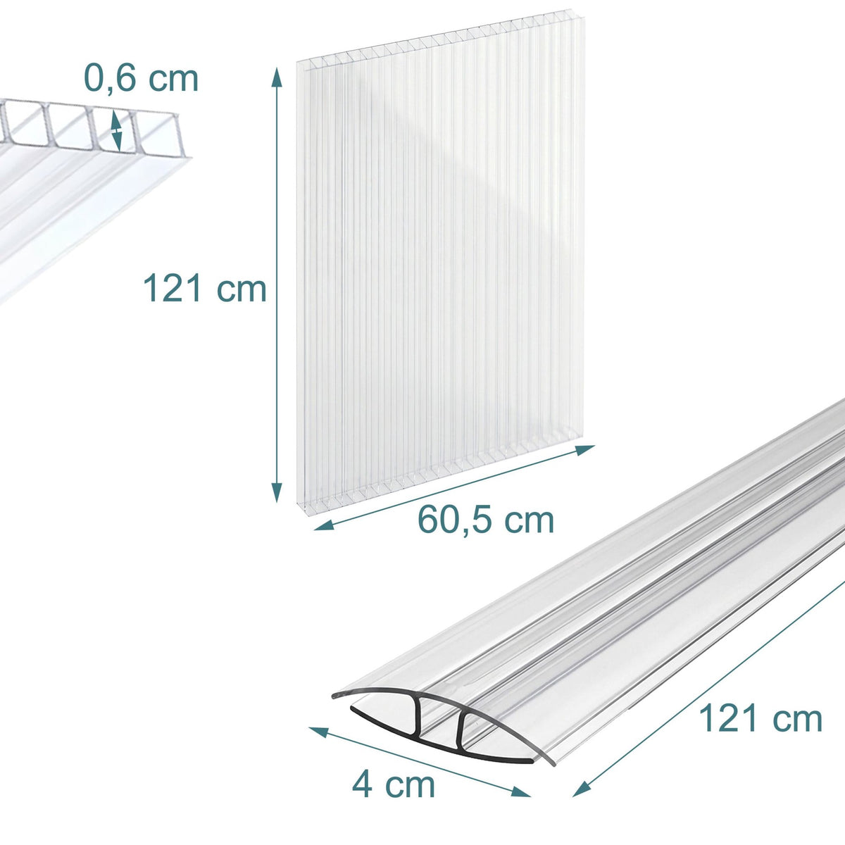Polycarbonate Greenhouse Panels, 10-Pack, 121x60.5 cm