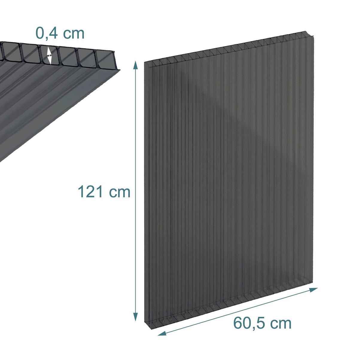 Polycarbonate Twin-Wall Sheets, 4mm, 121x60.5cm, Pack of 10