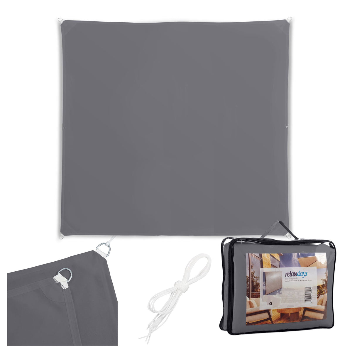 Polyester Shade Sail, Dark Grey, 4x4m, UV 30+