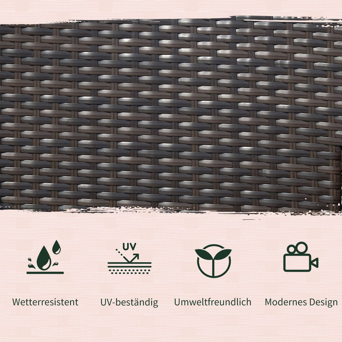 Polyrattan Bench 2-Seater Table Garden Bench Steel Frame Brown W133Xd63Xh84Cm