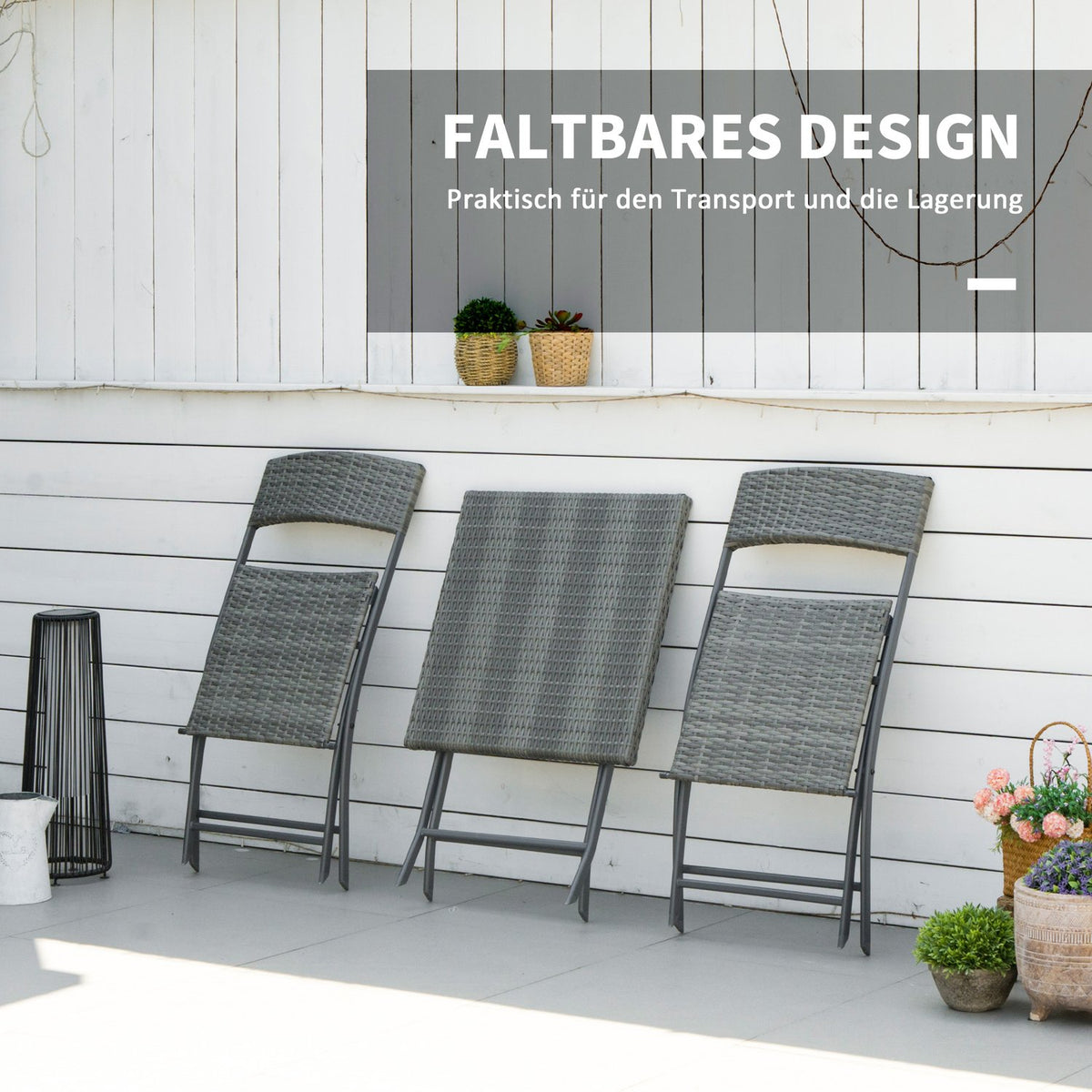 Polyrattan Bistro Set 2 People Rattan Garden Furniture Gray