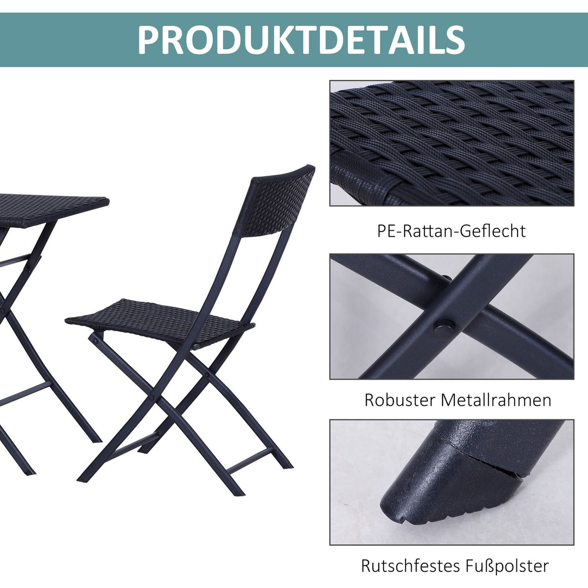 Polyrattan Bistro Set For 2 People, Rattan Garden Furniture Set, Black