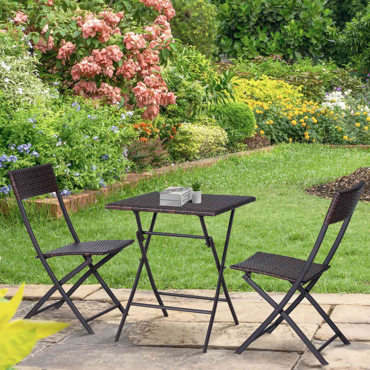 Polyrattan Bistro Set For 2 People, Rattan Garden Furniture Set, Brown