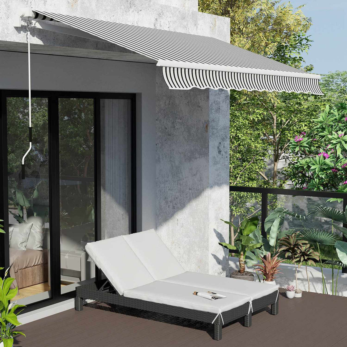Polyrattan Double Lounger Sun Lounger For 2 People With 5-Level Backrest, Luxury Lounge, Metal Pe Rattan, 196X120X28 Cm, Gray