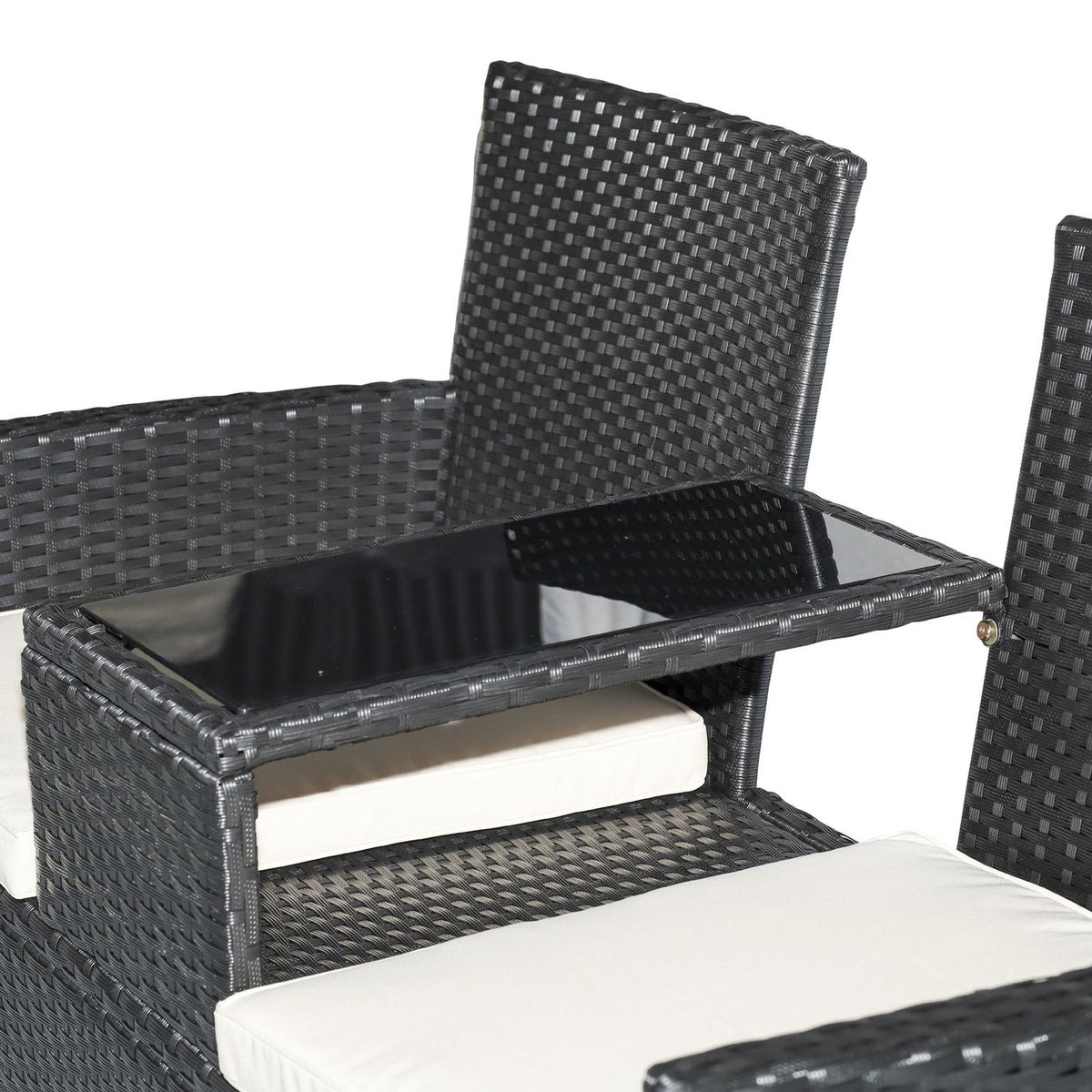Polyrattan Garden Bench Garden Sofa Bench With Table 2-Seater Steel Black W133 X D63 X H84Cm