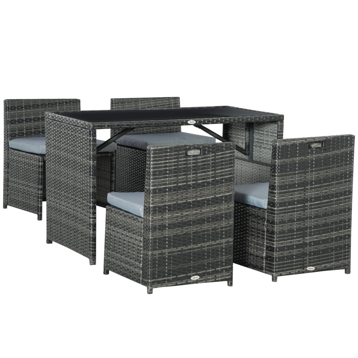 Polyrattan Garden Furniture For 4 People, Rattan Dining Group, Seating Group With Sofa Set, Steel, Grey