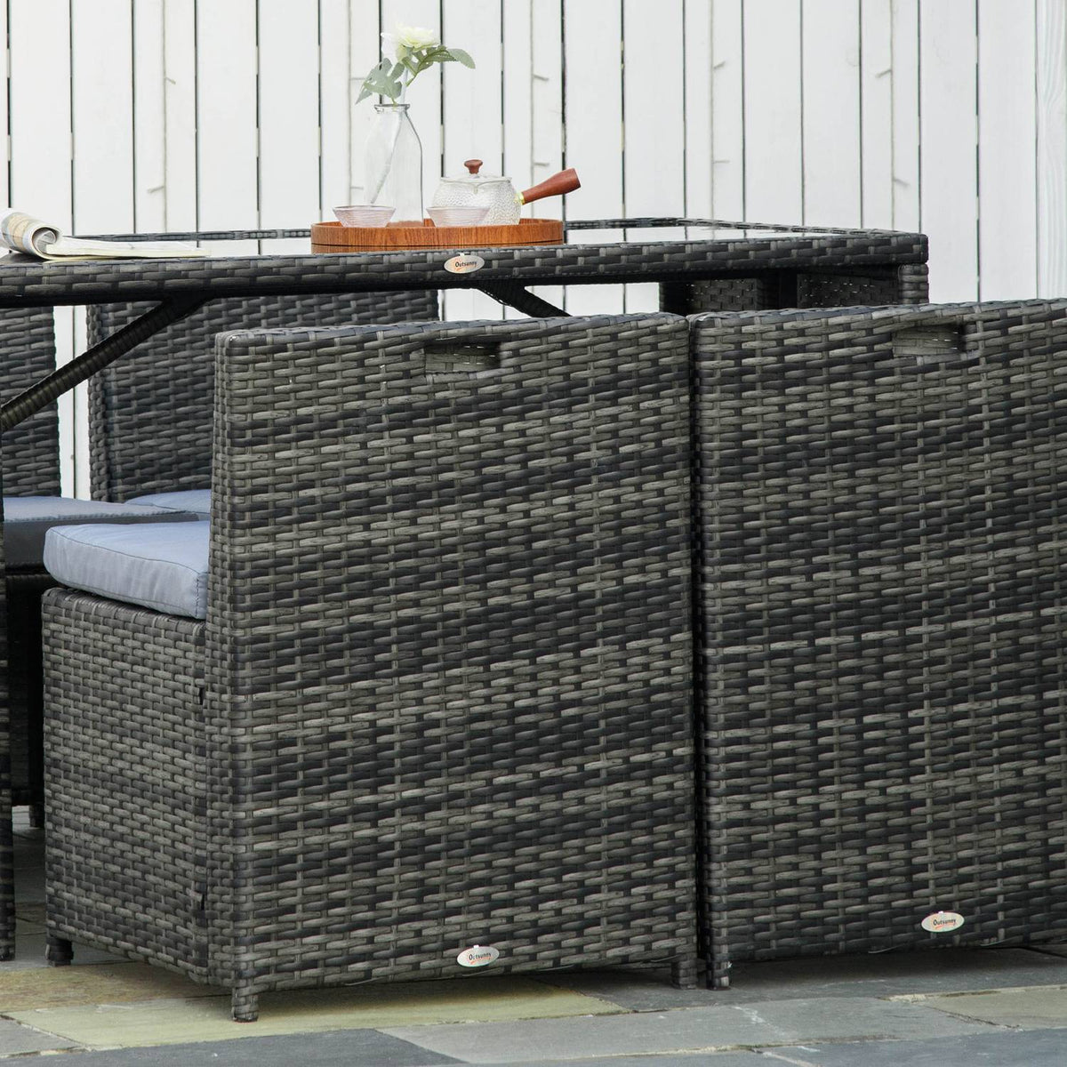 Polyrattan Garden Furniture For 4 People, Rattan Dining Group, Seating Group With Sofa Set, Steel, Grey