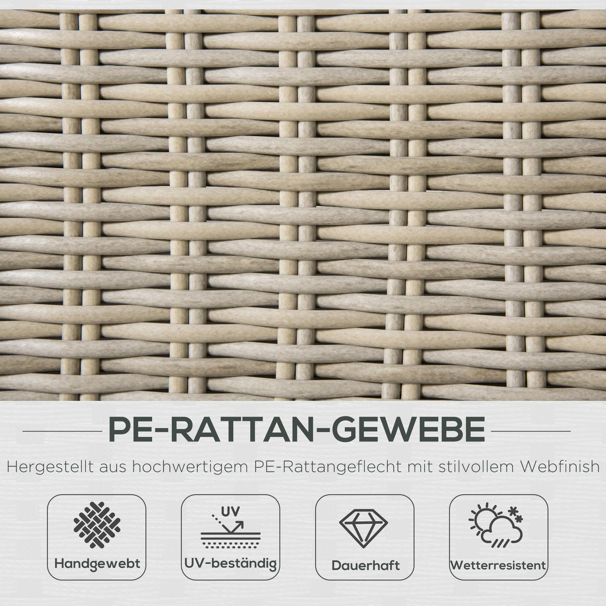 Polyrattan Garden Furniture Set 4 People Lounge Furniture Coffee Table Seat Cushion Khaki + Beige
