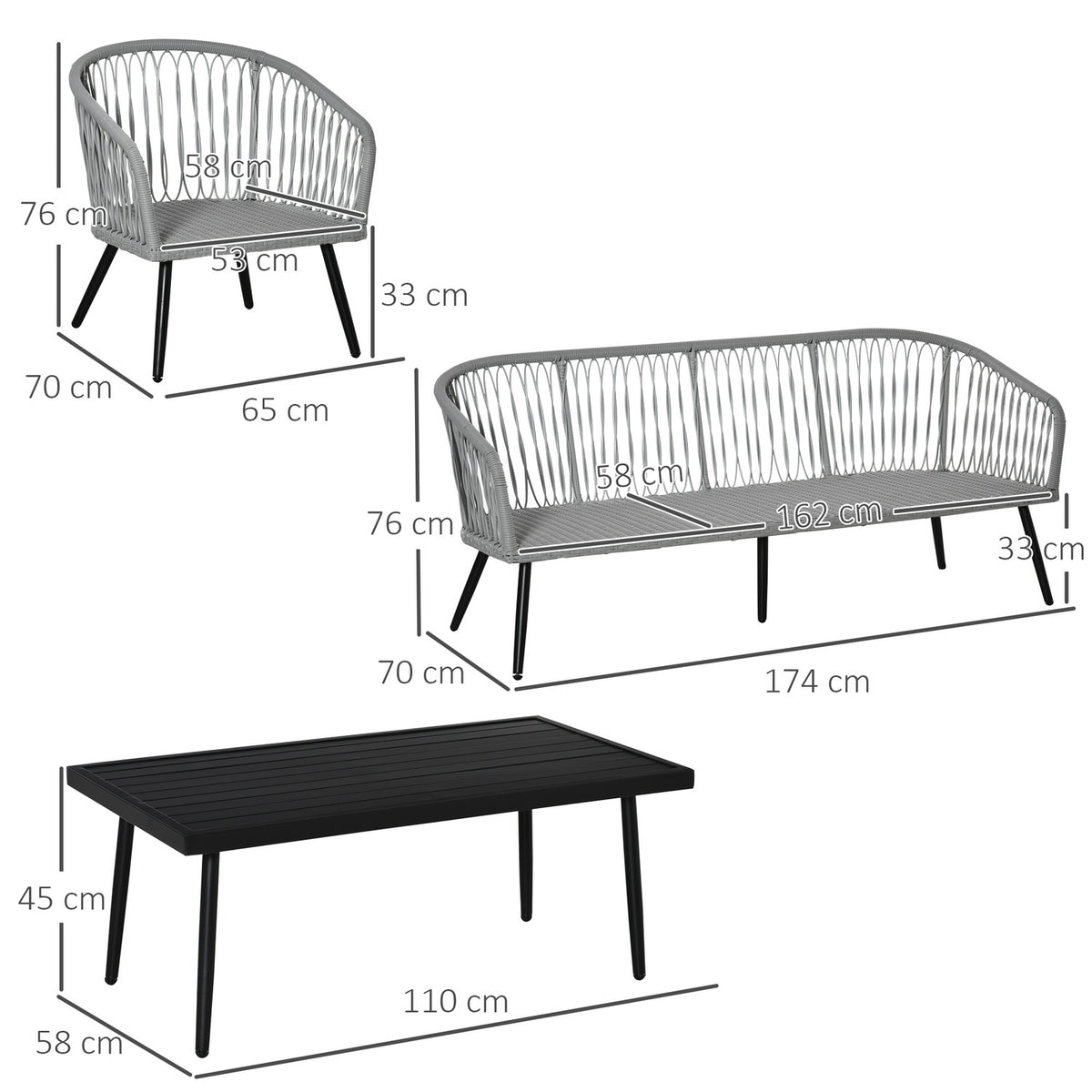 Polyrattan Garden Furniture Set For 5 People Seating Group With Aluminum Gray Cushions