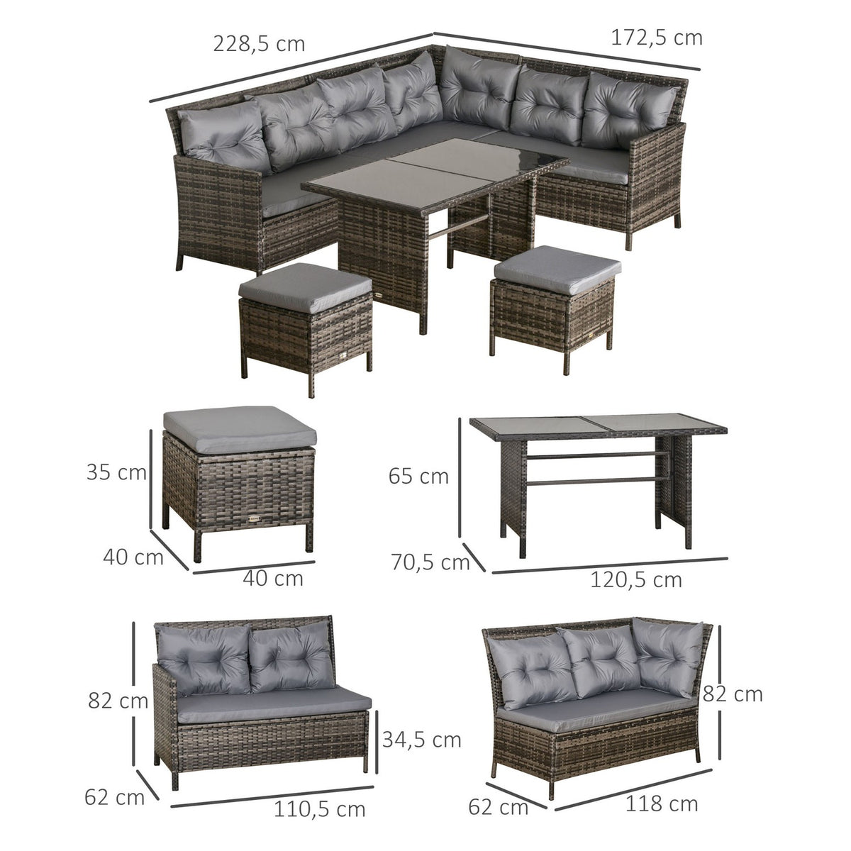 Polyrattan Garden Furniture Set Lounge In Gray, Including Sofa Set & Cushions, Ideal For Outdoor & Terrace