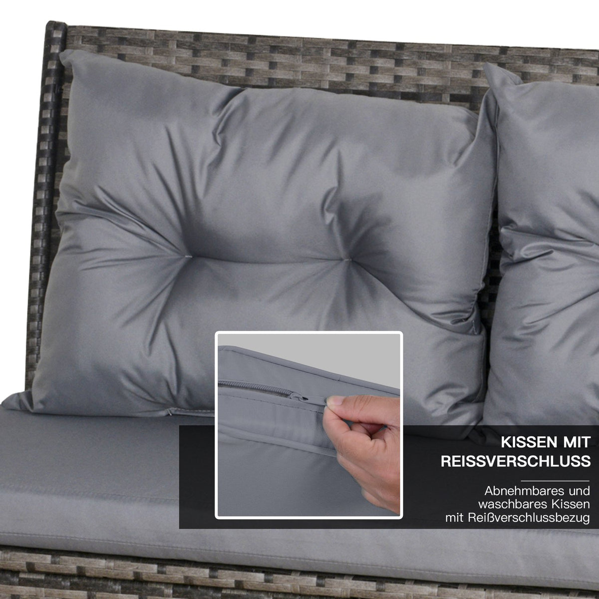 Polyrattan Garden Furniture Set Lounge In Gray, Including Sofa Set & Cushions, Ideal For Outdoor & Terrace