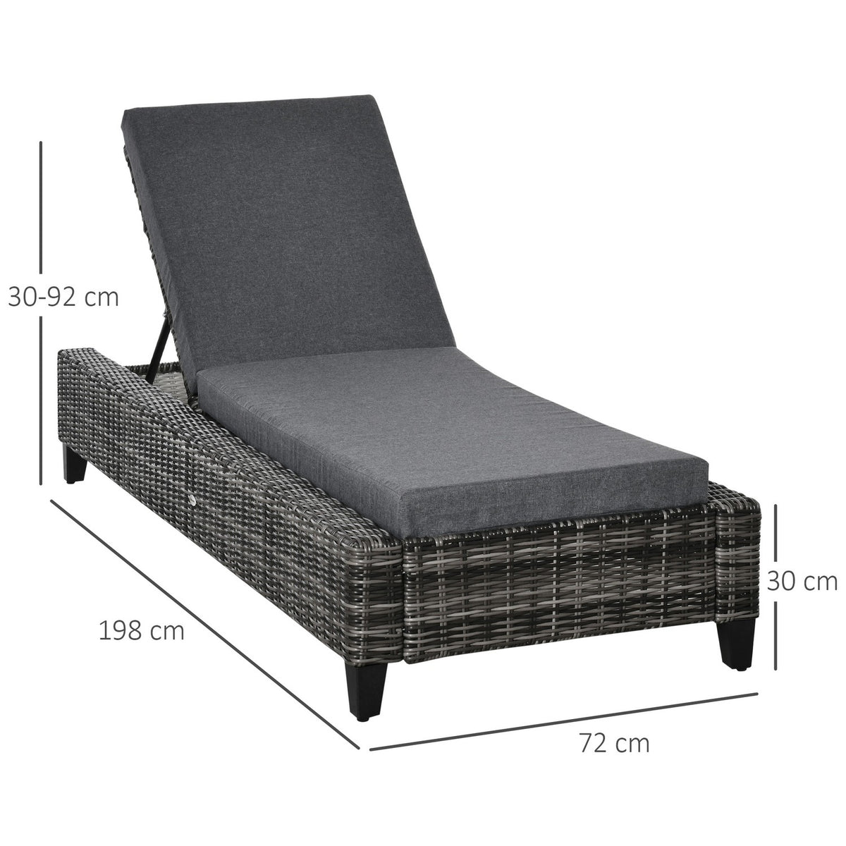 Polyrattan Garden Lounger With Cushion Sun Lounger 5-Level Adjustable Rattan Lounger Garden Furniture Lounger Steel Gray 72 X 198 X 30 Cm