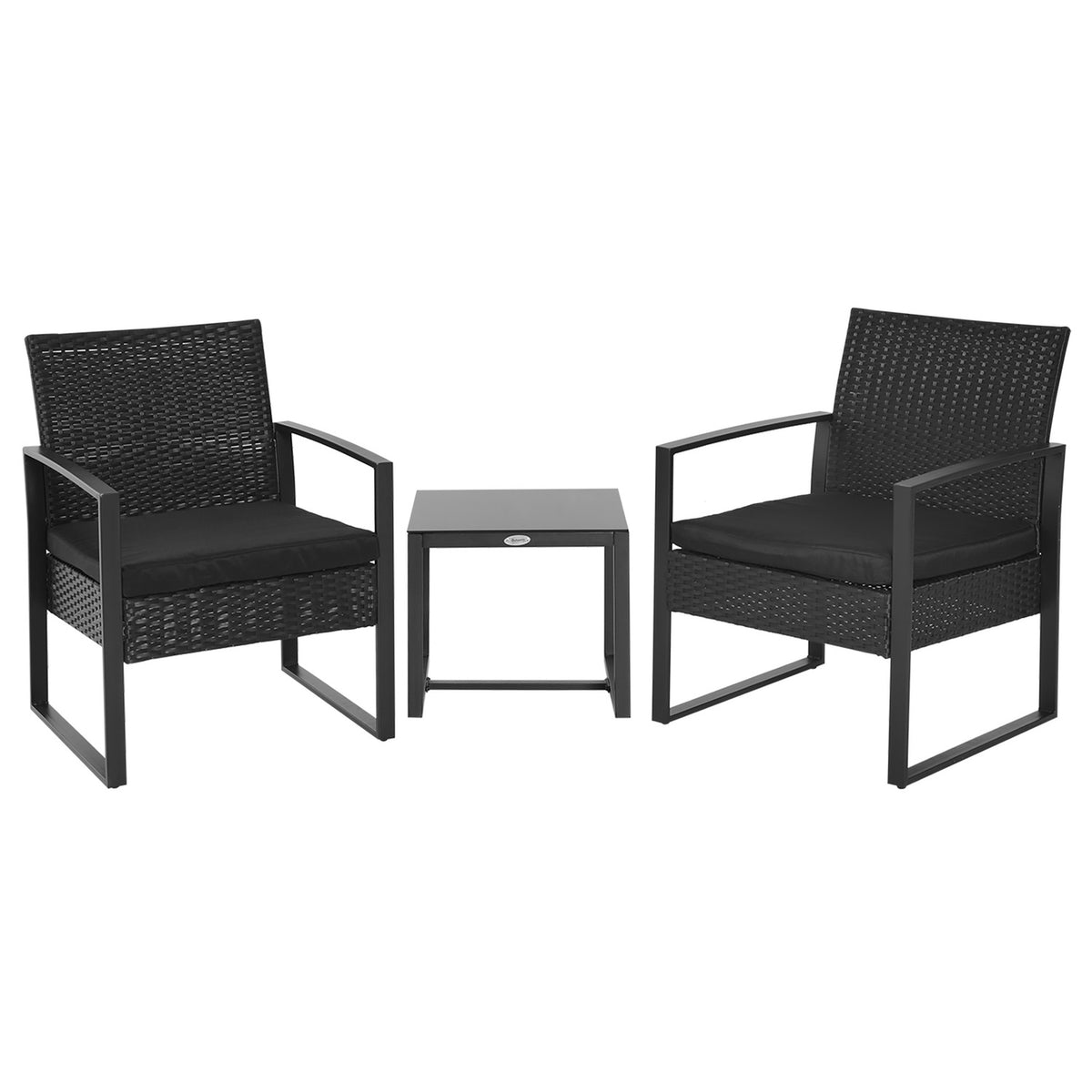 Polyrattan Garden Set For 2 People Balcony Furniture Set With Cushions Black