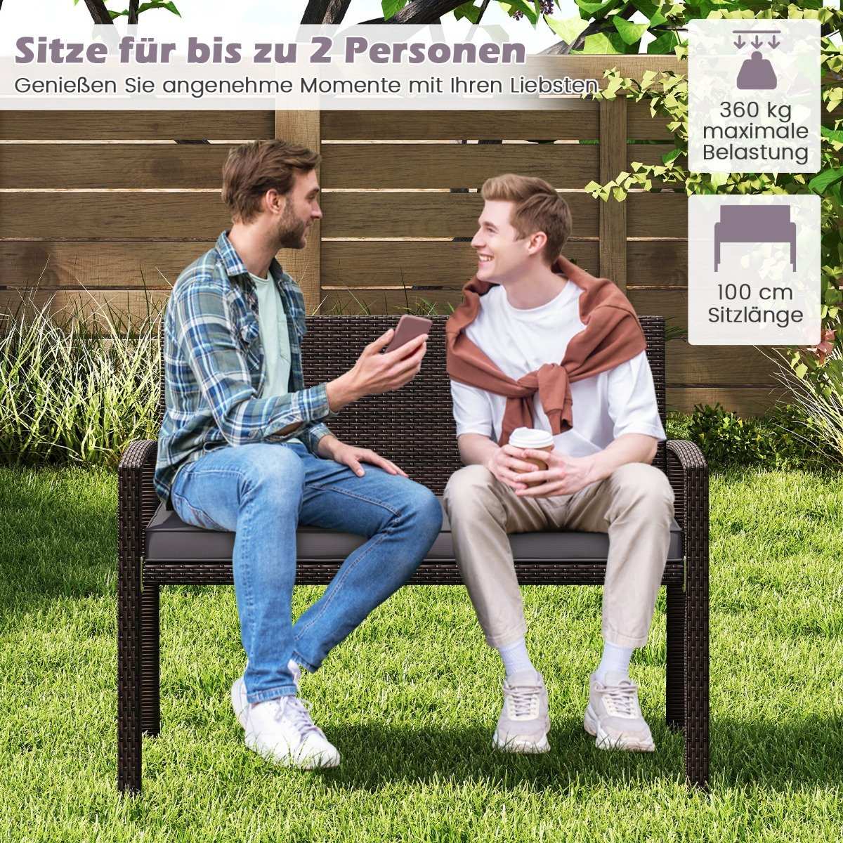 Polyrattan Outdoor Bench with Cushion, Weatherproof, 360kg Capacity