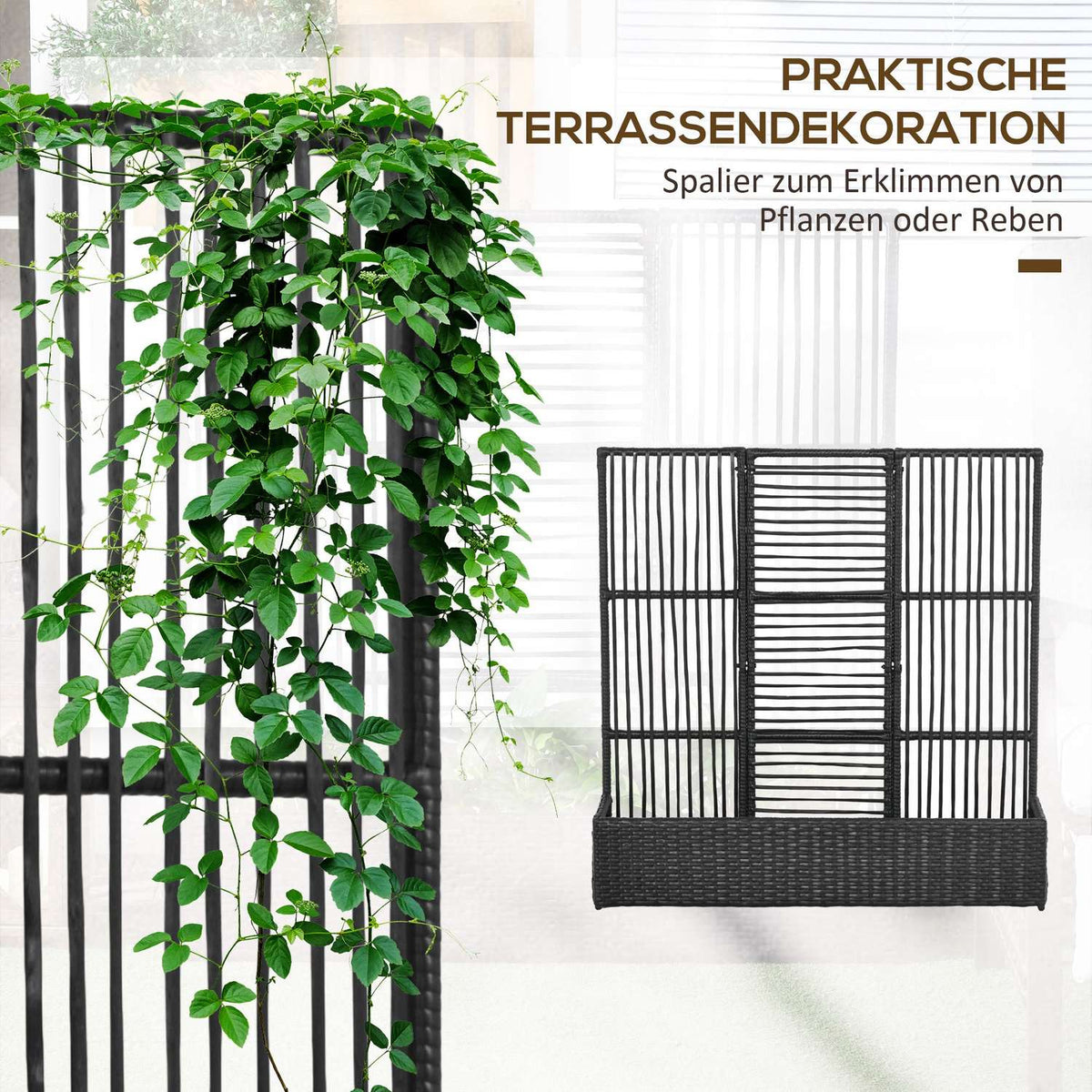 Polyrattan Raised Bed With Trellis Flower Box Plant Box Flower Bed For Garden Balcony Black 103 X 103 X 29 Cm