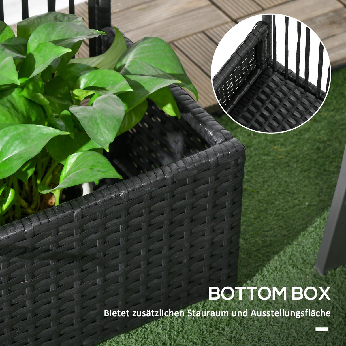 Polyrattan Raised Bed With Trellis Flower Box Plant Box Flower Bed For Garden Balcony Black 103 X 103 X 29 Cm