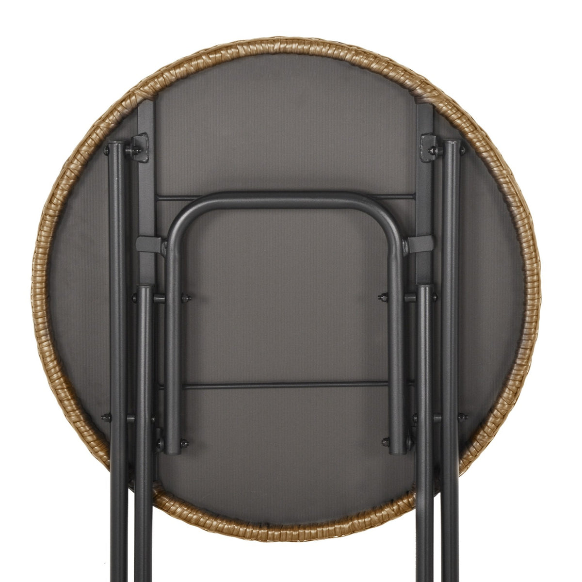 Polyrattan Seating Group For 2 People Bistro Set Balcony Furniture Set Foldable Natural