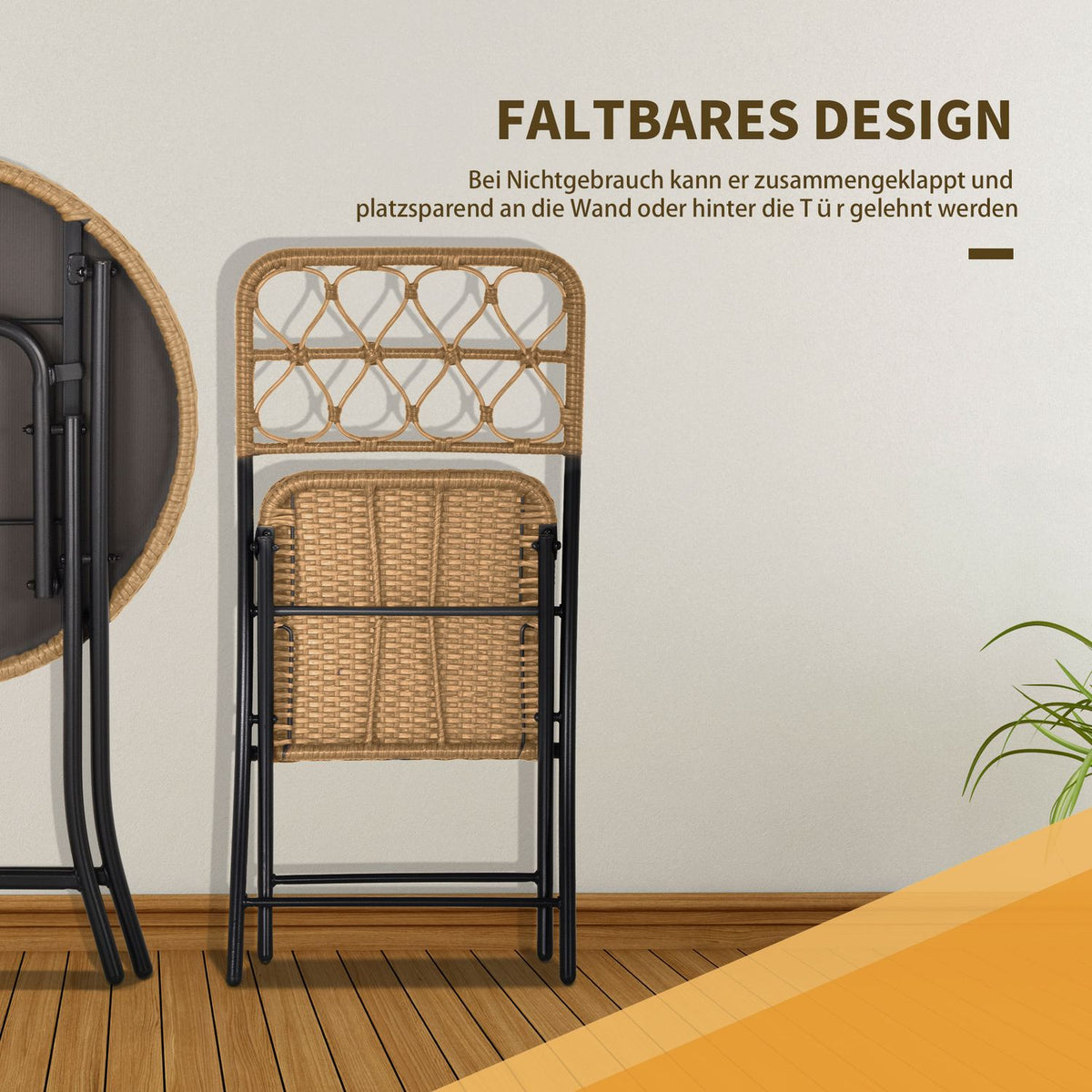 Polyrattan Seating Group For 2 People Bistro Set Balcony Furniture Set Foldable Natural