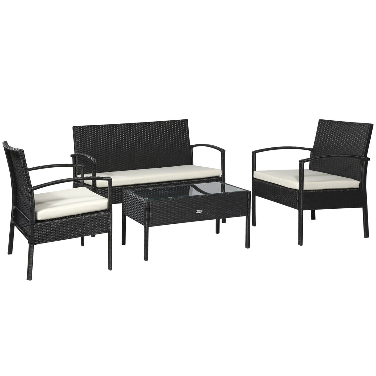 Polyrattan Seating Group For 4 Lounge Sofa Garden Set With Cushions, Black